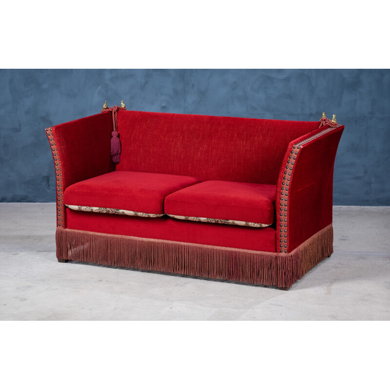 Vintage Danish red velvet Knole sofa, 1950s