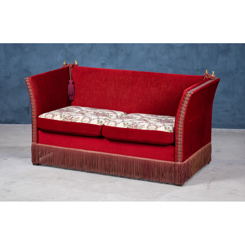 Vintage Danish red velvet Knole sofa, 1950s