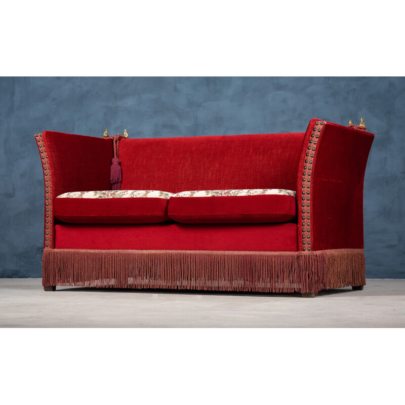 Vintage Danish red velvet Knole sofa, 1950s