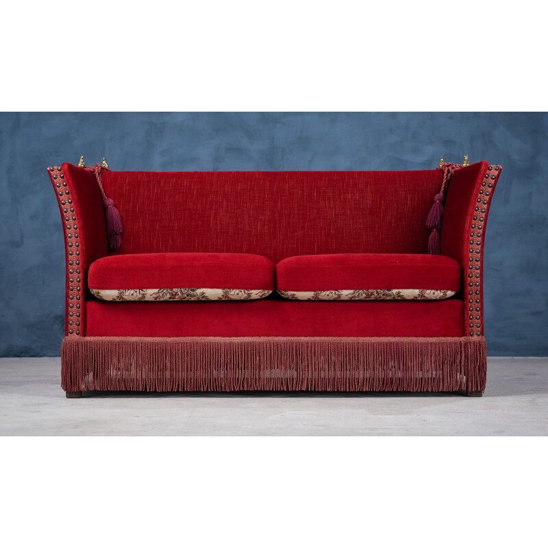 Vintage Danish red velvet Knole sofa, 1950s