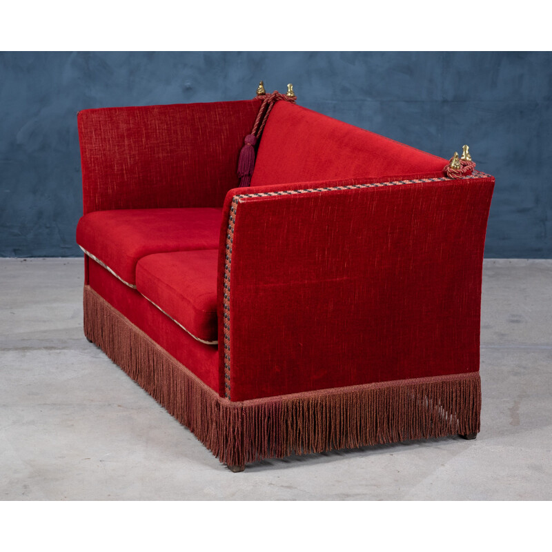 Divano danese vintage di Knole in velluto rosso, 1950