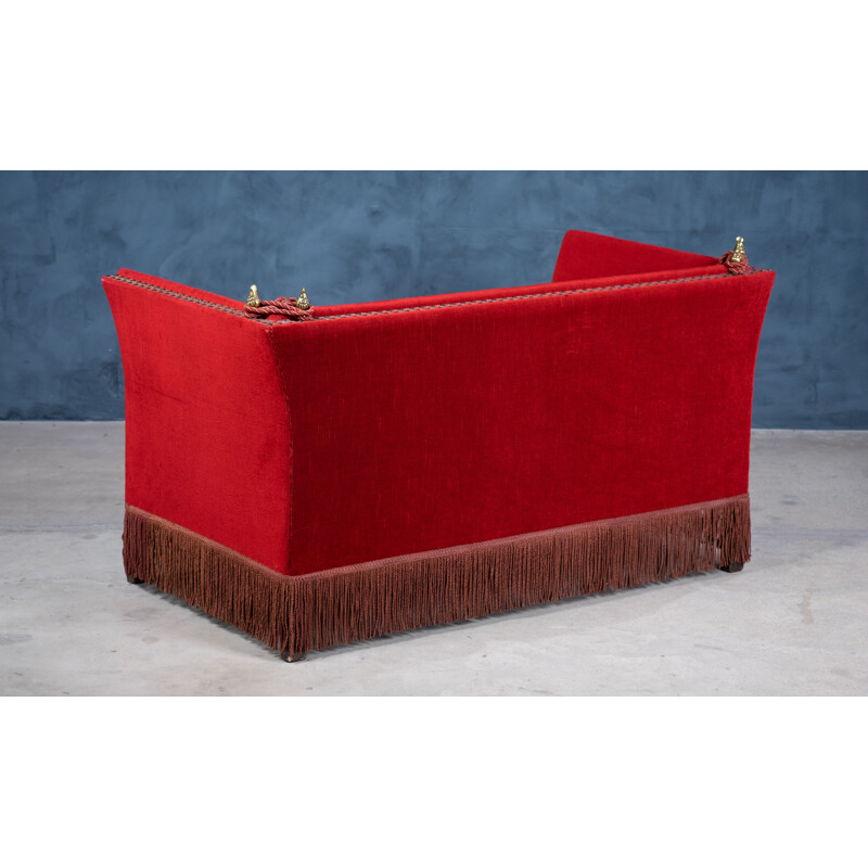 Vintage Danish red velvet Knole sofa, 1950s