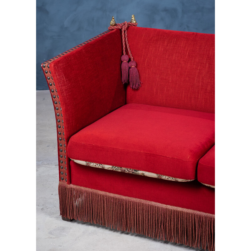 Vintage Danish red velvet Knole sofa, 1950s