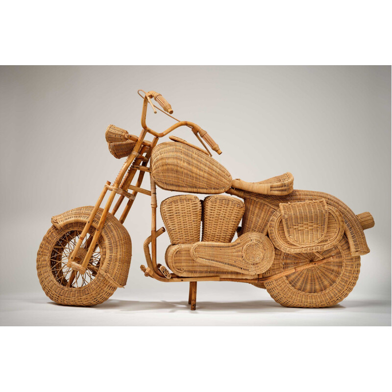 Vintage bamboo and wicker motorcycle Harley by Tom Dixon for Habitat, 1980s