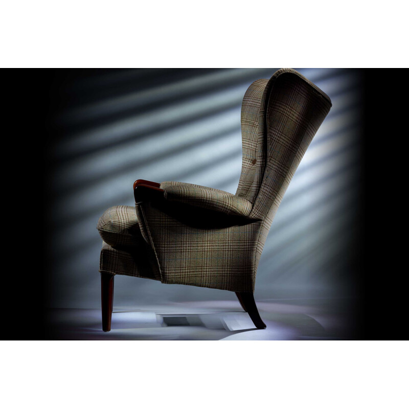 Tweed vintage wingback armchair, 1960s
