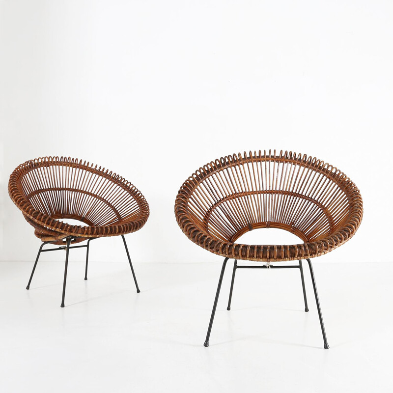 Paar vintage rotan fauteuils van Janine Abraham en Dirk jan Rol