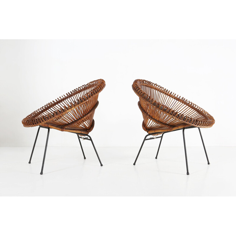 Paar vintage rotan fauteuils van Janine Abraham en Dirk jan Rol