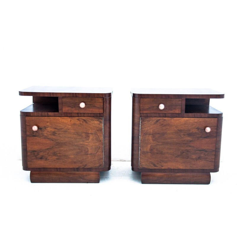 Pair of vintage Art Deco night stands, Poland 1940s