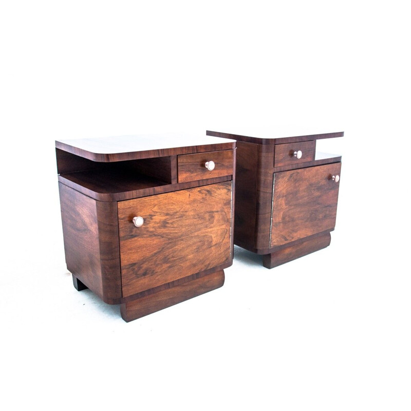 Pair of vintage Art Deco night stands, Poland 1940s