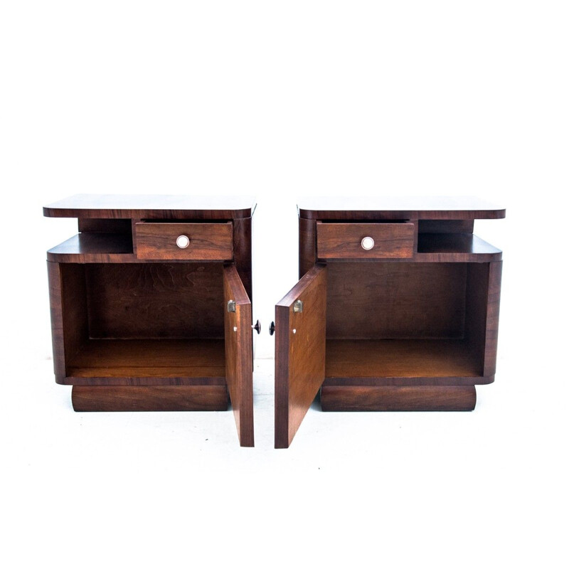 Pair of vintage Art Deco night stands, Poland 1940s