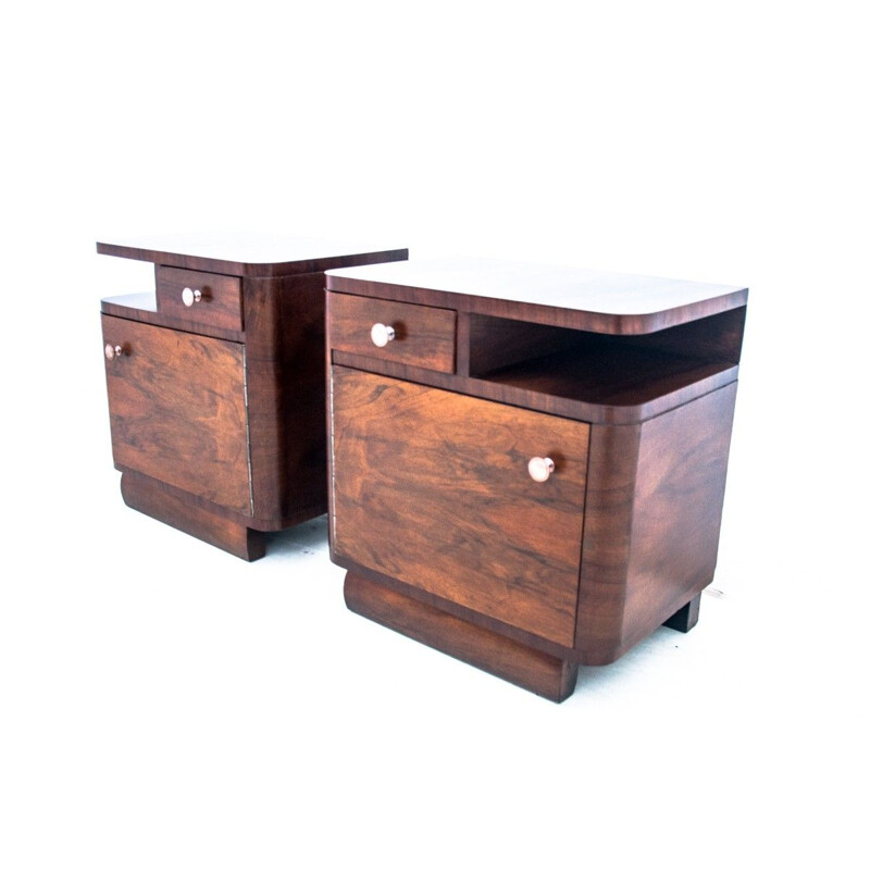 Pair of vintage Art Deco night stands, Poland 1940s