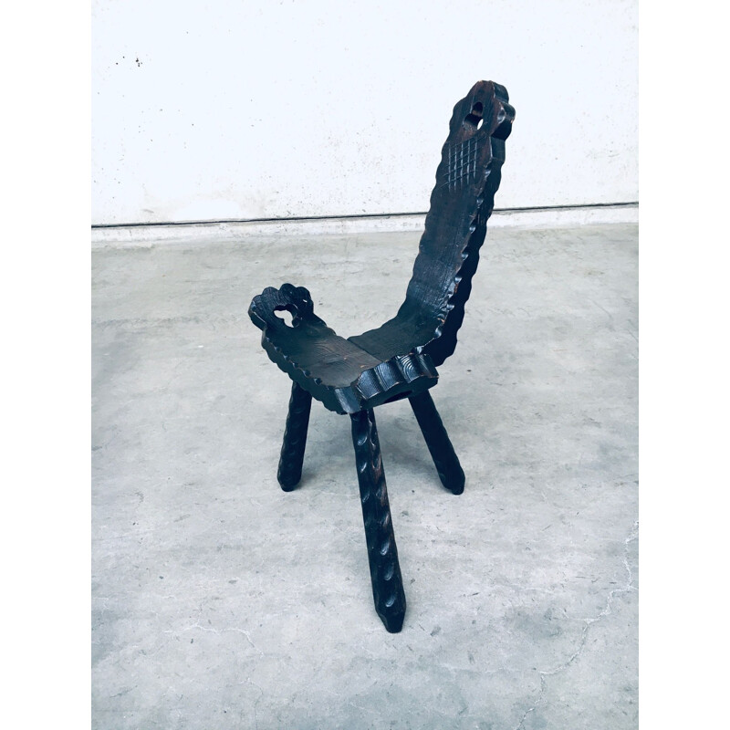 Vintage Brutalist Craft tripod stool, Spain 1960s