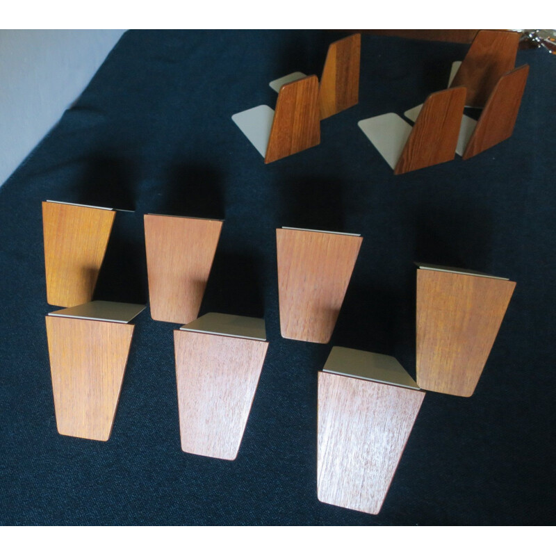 Set of 6 pair of vintage teak and metal bookends, Denmark 1960