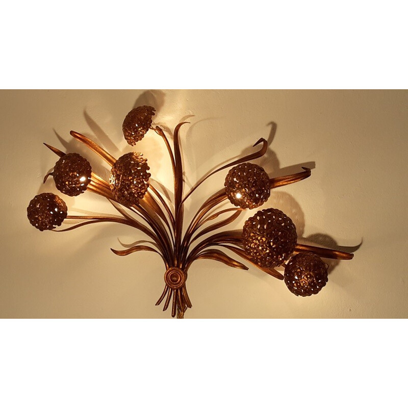 Mid-century floral wall lamp in brass - 1970s