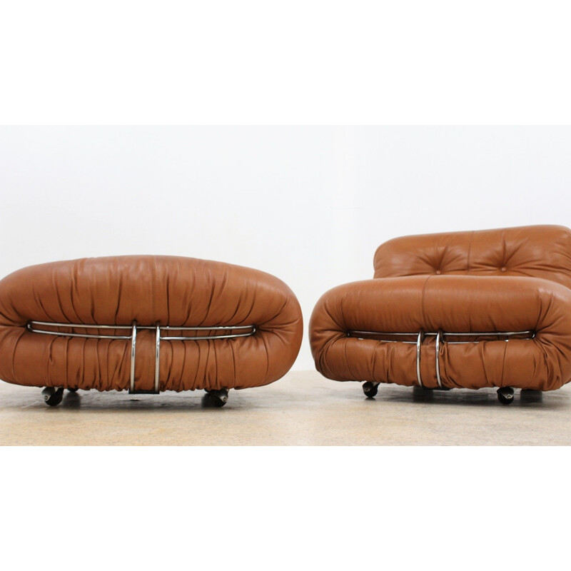 Vintage Soriana armchair with ottoman by Afra and Tobia Scarpa for Figli di Amedeo Cassina, 1960s