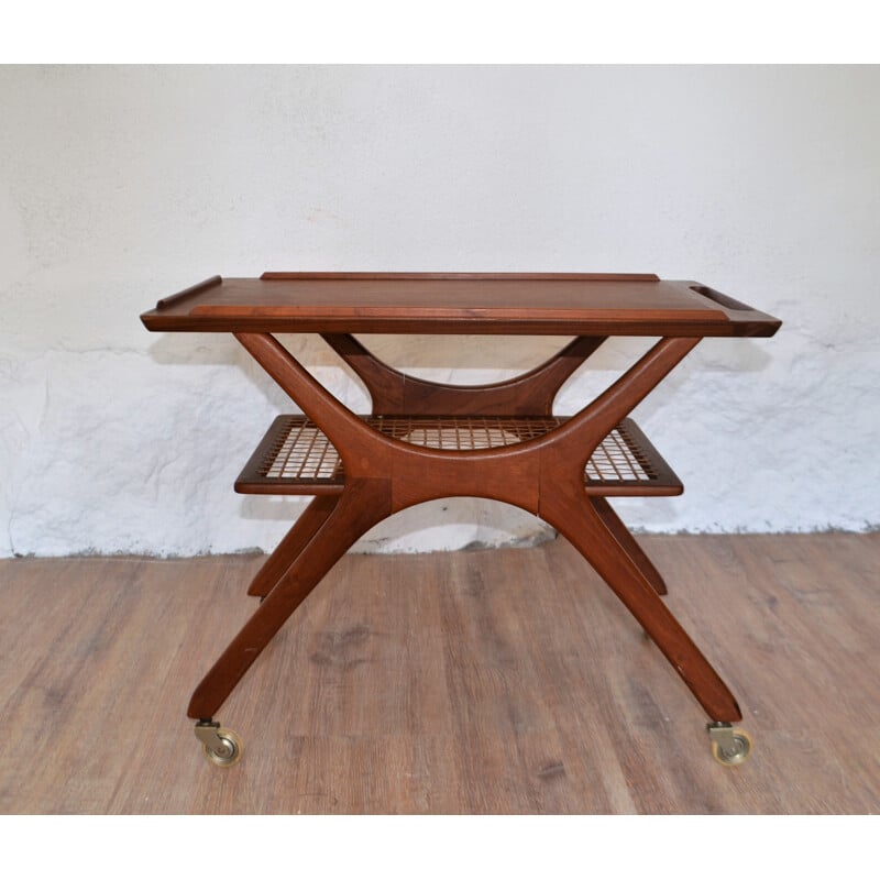 Chariot scandinave vintage en bois de teck - 1960