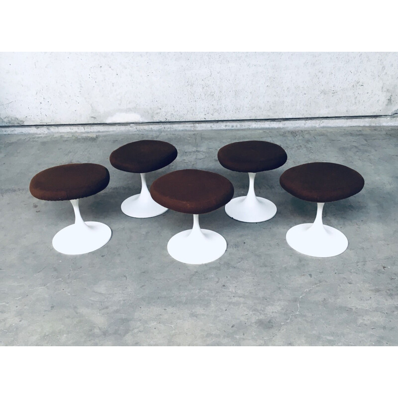 Set of 5 mid century Tulip low stools by Tamburin, Sweden 1970s