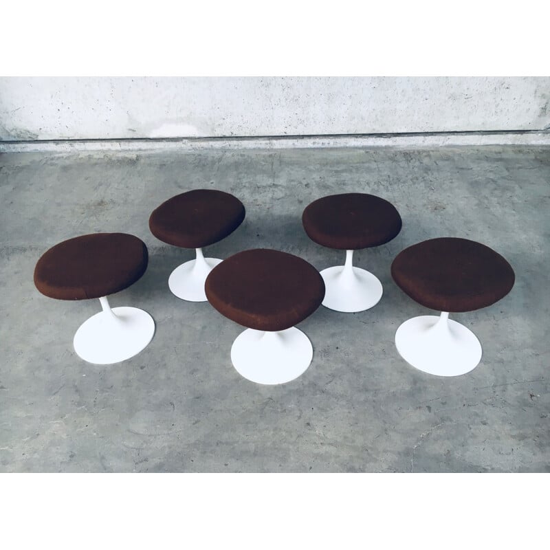 Set of 5 mid century Tulip low stools by Tamburin, Sweden 1970s