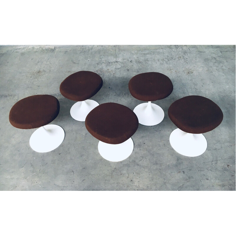 Set of 5 mid century Tulip low stools by Tamburin, Sweden 1970s