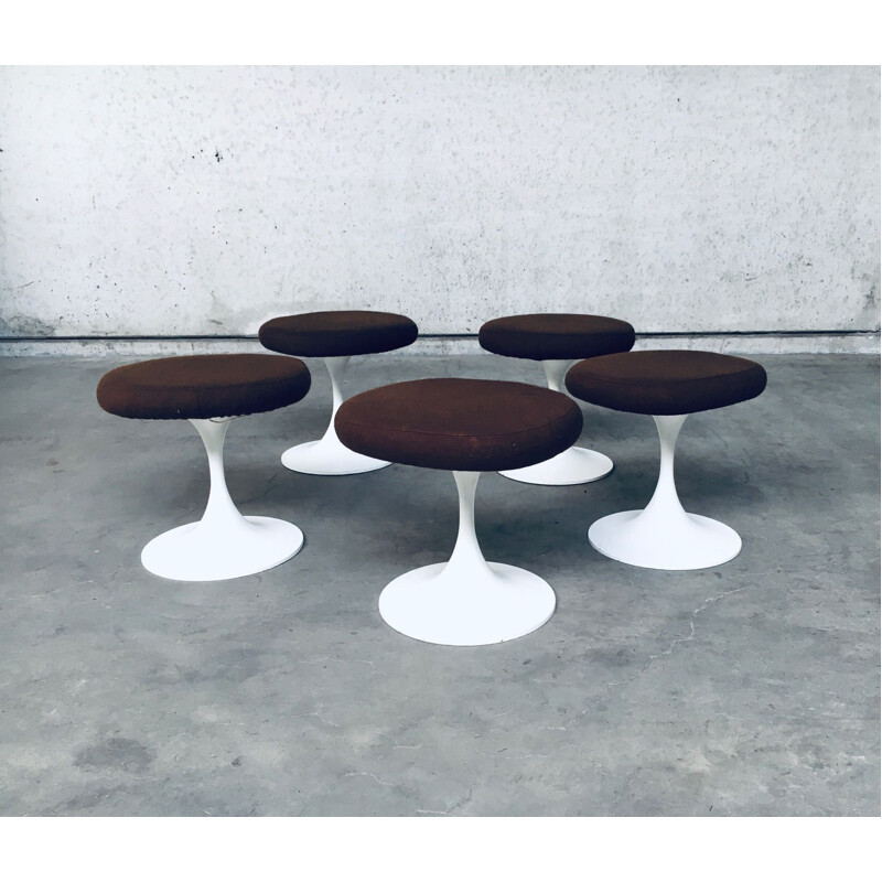Set of 5 mid century Tulip low stools by Tamburin, Sweden 1970s