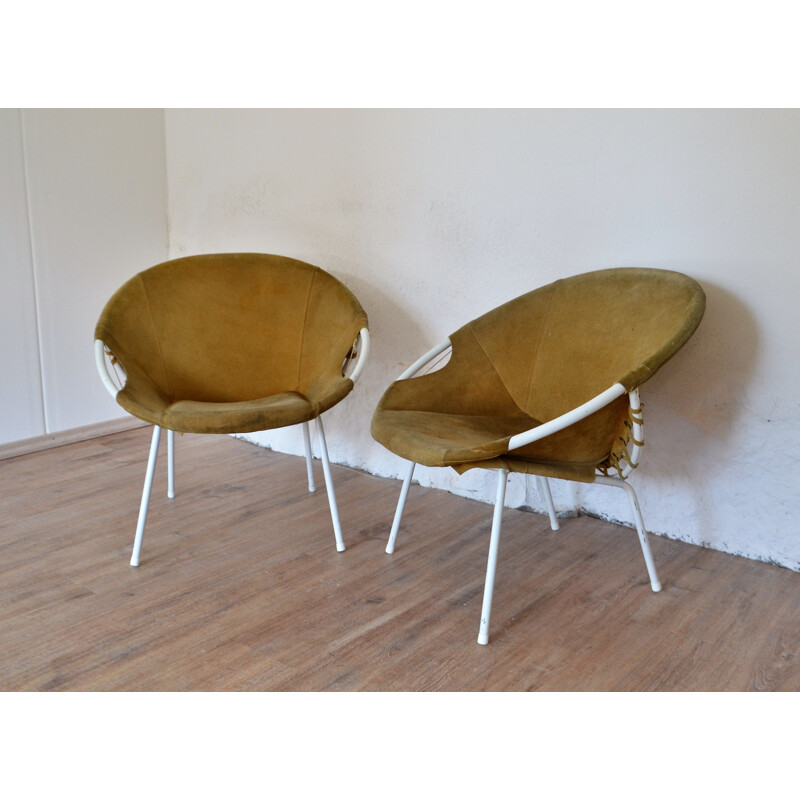 Pair of German Lusch & Co lounge chairs in brown leather - 1960s