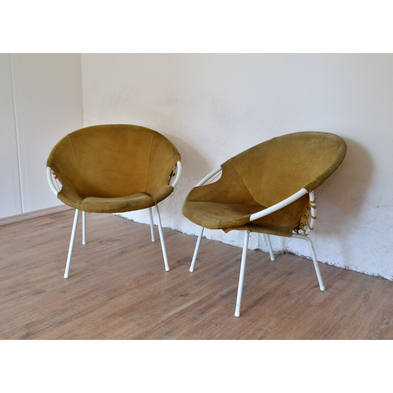 Paire de fauteuils allemands Lusch & Co en cuir brun - 1960