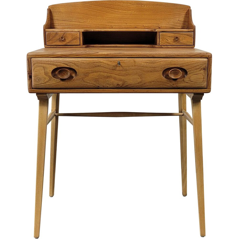 Vintage elmwood writing desk by Ercol, 1960s