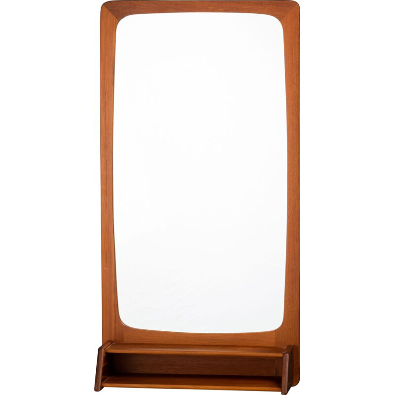 Vintage mirror with teak frame and shelf, Denmark 1960