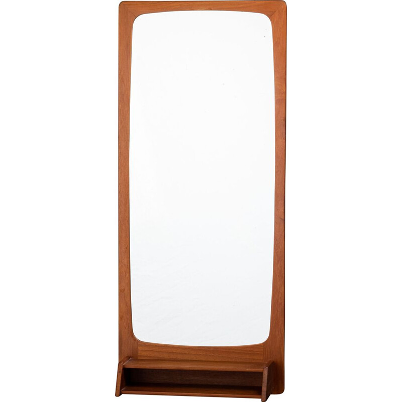 Vintage mirror with teak frame and shelf, Denmark 1960