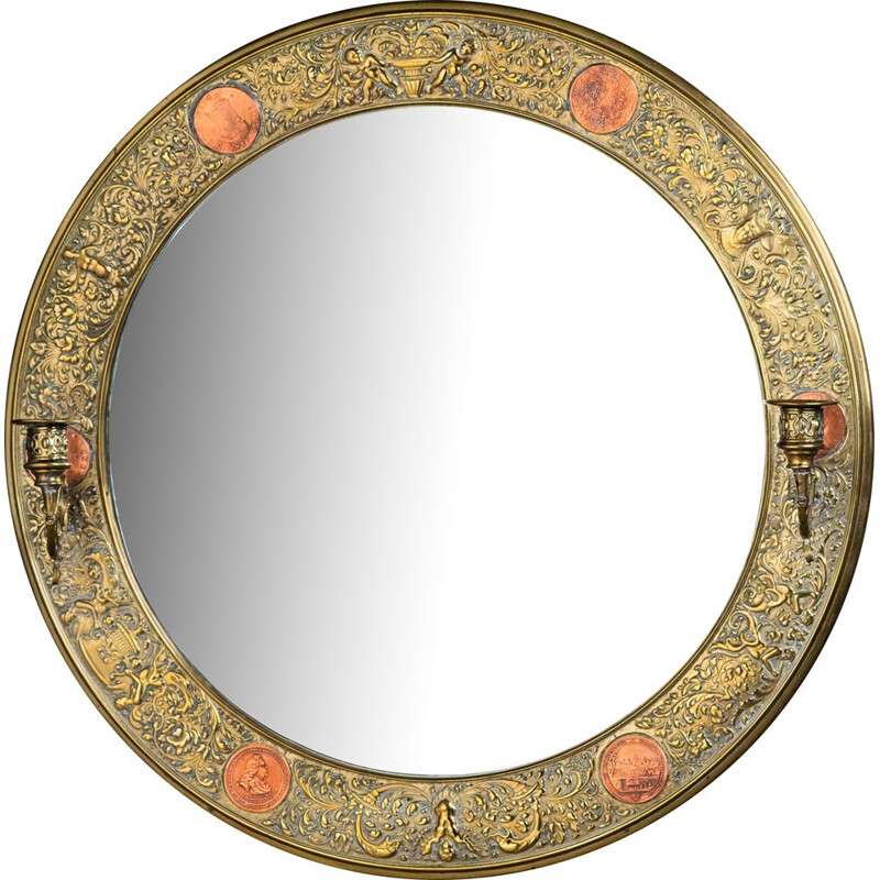 Round vintage mirror with 2 adjustable arms