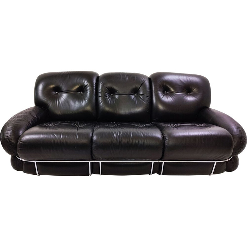 Vintage-Sofa aus schwarzem Leder, Italien 1960