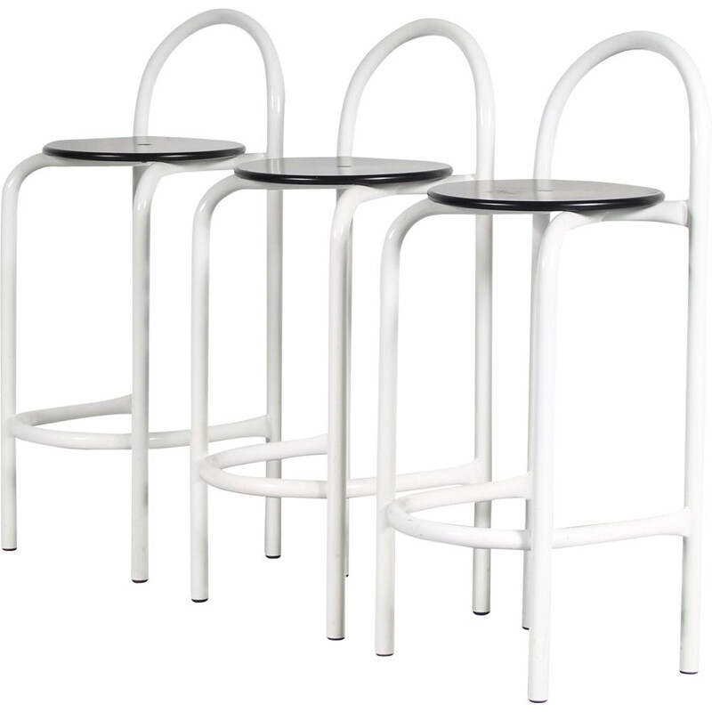 Set of 3 vintage Italian bar stools in white metal, 1980s