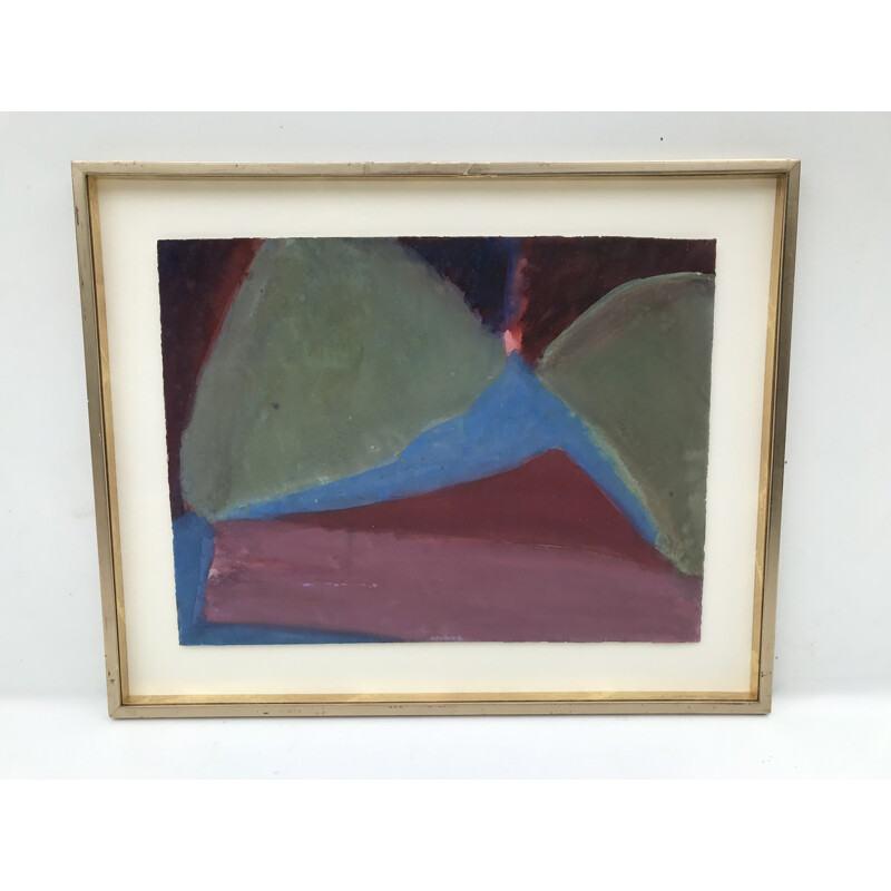 Vintage abstracte compositie getiteld "Gezicht op het land van de neven" door Michel Haas, 1976