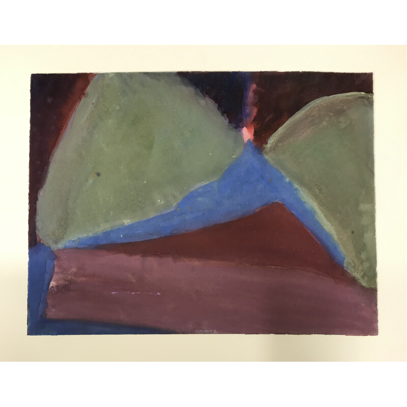 Vintage composição abstracta intitulada "View of the Land of the Nephews" por Michel Haas, 1976