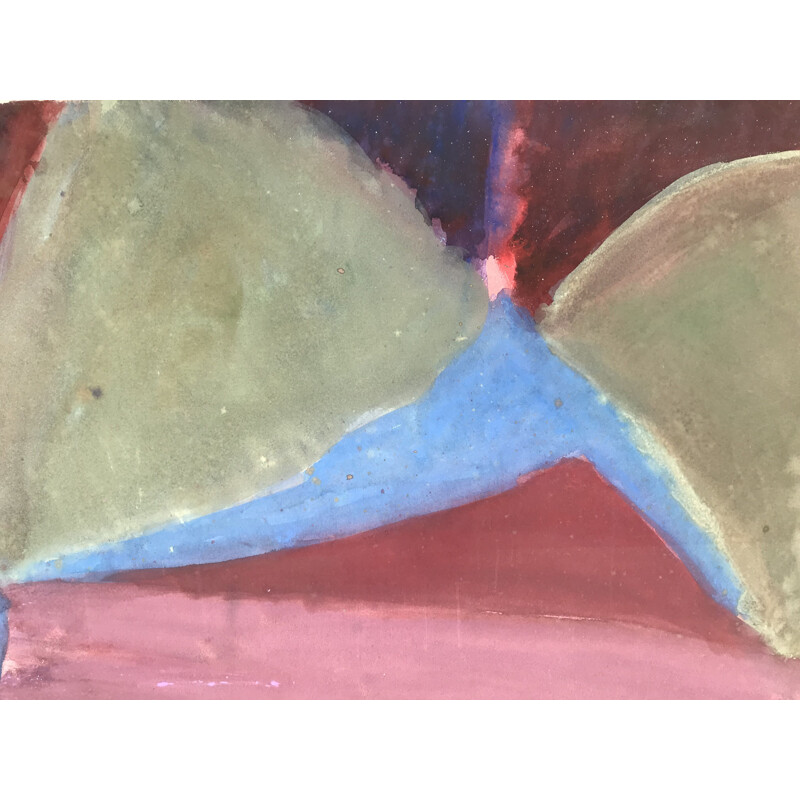 Vintage abstracte compositie getiteld "Gezicht op het land van de neven" door Michel Haas, 1976