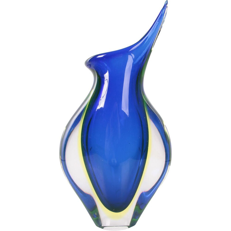 Vintage blue pointed vase of Murano glass with uranium, 1960s