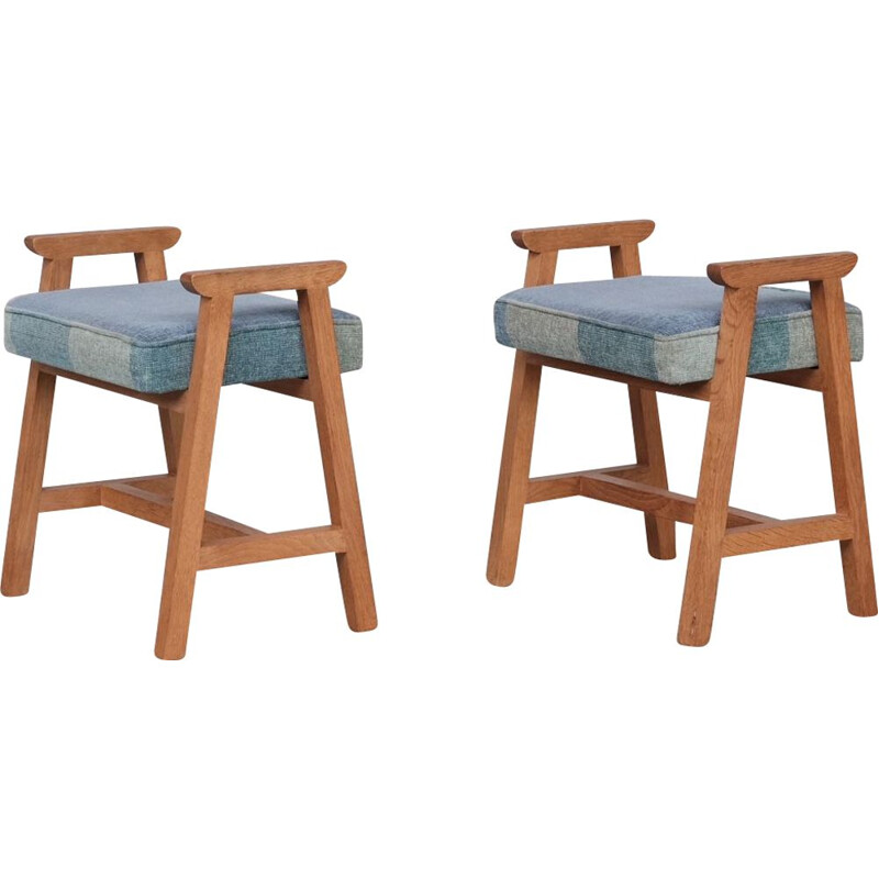 Pair of oakwood mid-century stools by Guillerme et Chambron, France 1960s