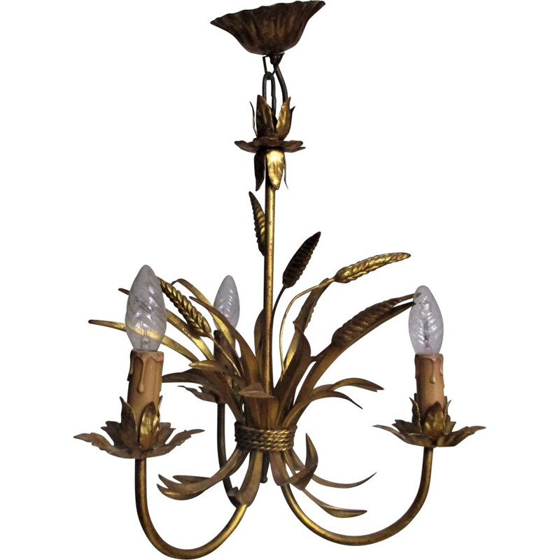 Vintage "Kłosy" gold-colored chandelier, 1960s