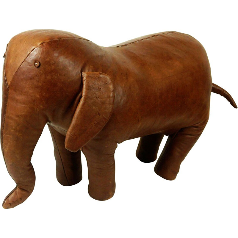 Vintage brown leather Elefant stool by Dimitri Omersa for Abercrombie & Fitch