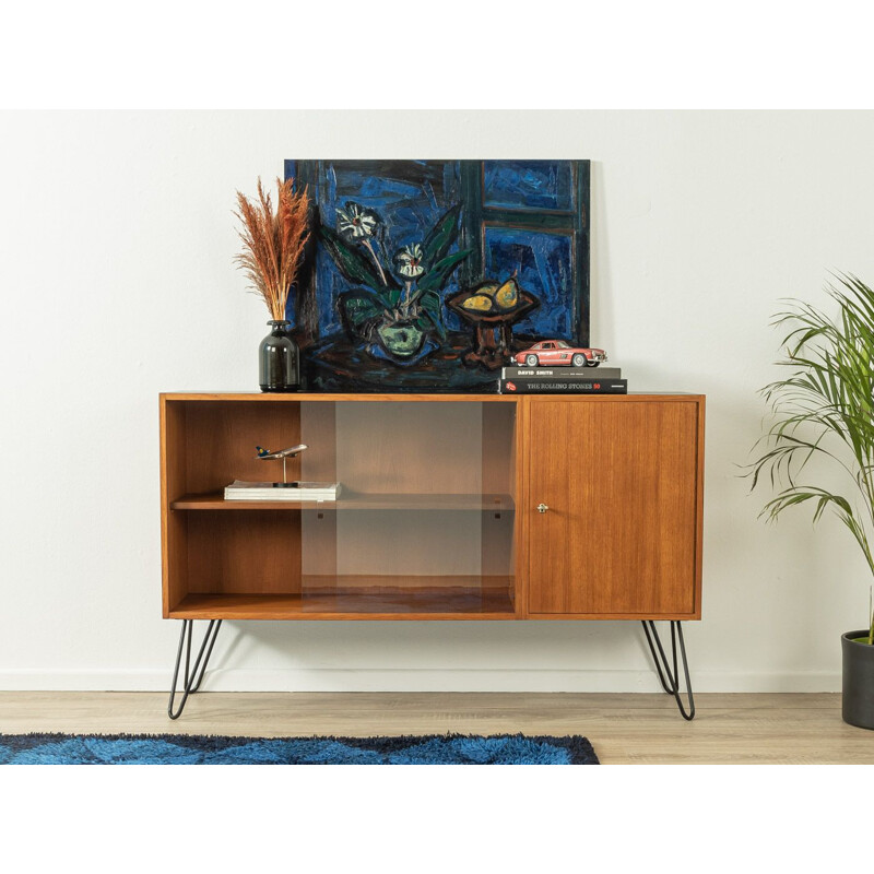 Vintage sideboard in teak veneer with two sliding glass doors by DeWe, Germany 1960s