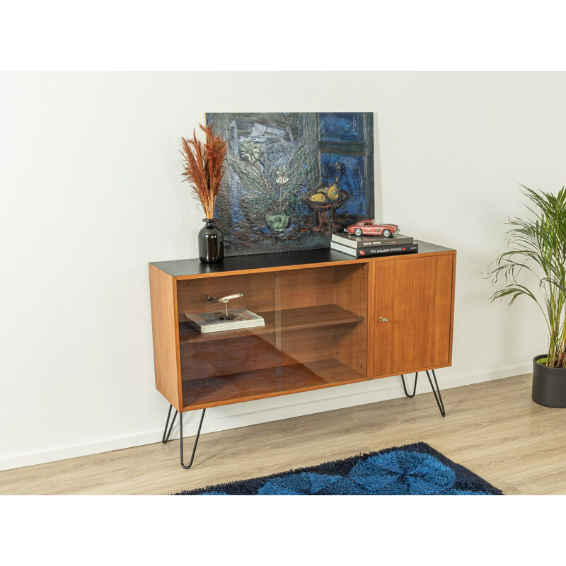 Vintage sideboard in teak veneer with two sliding glass doors by DeWe, Germany 1960s