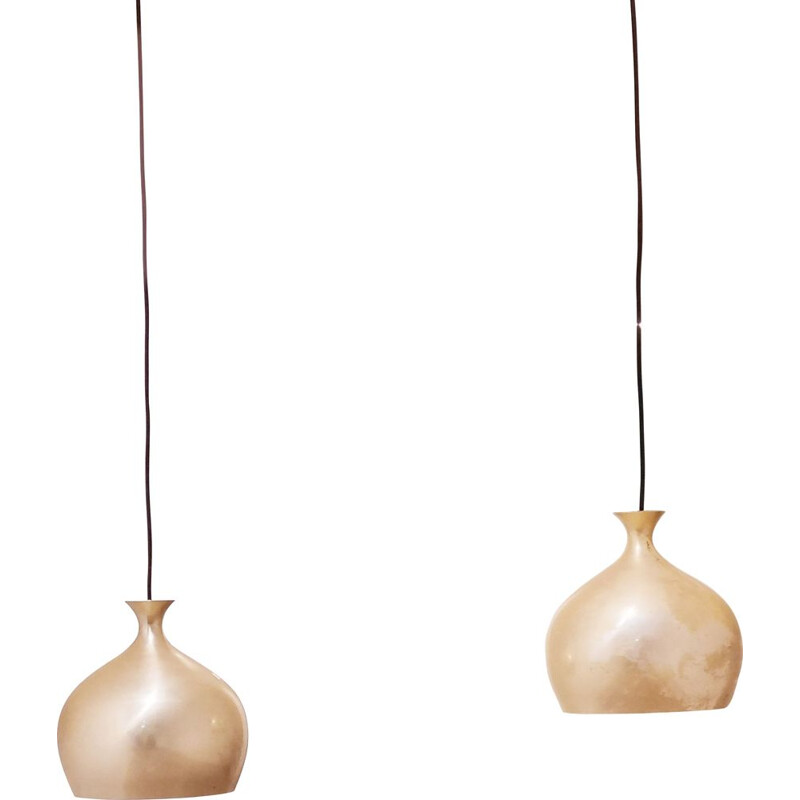 Pair of vintage brass Onion pendant lamps by Helge Zimdal for Falkenbergs Belysning, 1960s