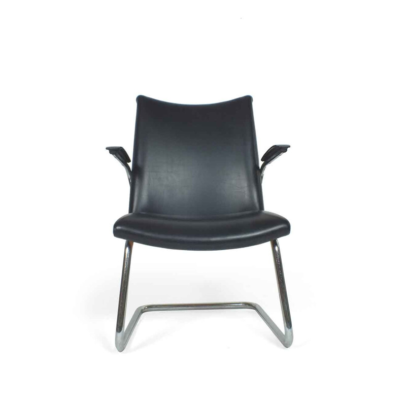 Fauteuil vintage en skaï noir par Toon de Wit pour Gebr, 1950