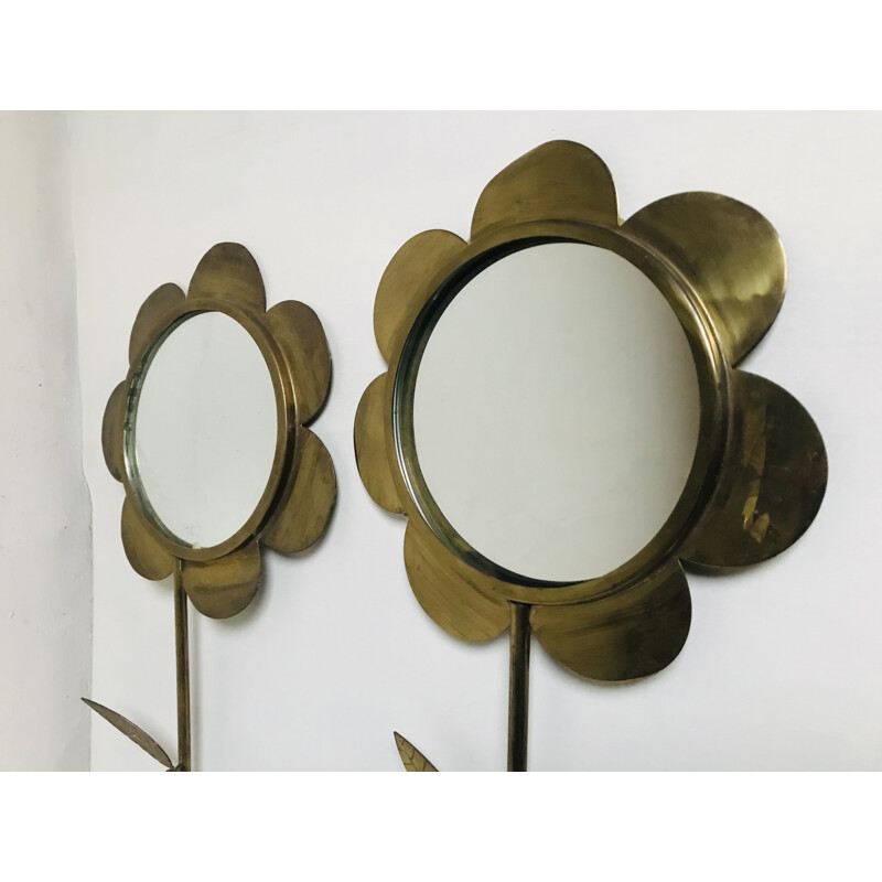 Paire de miroirs muraux vintage en laiton en forme de fleur, 1960