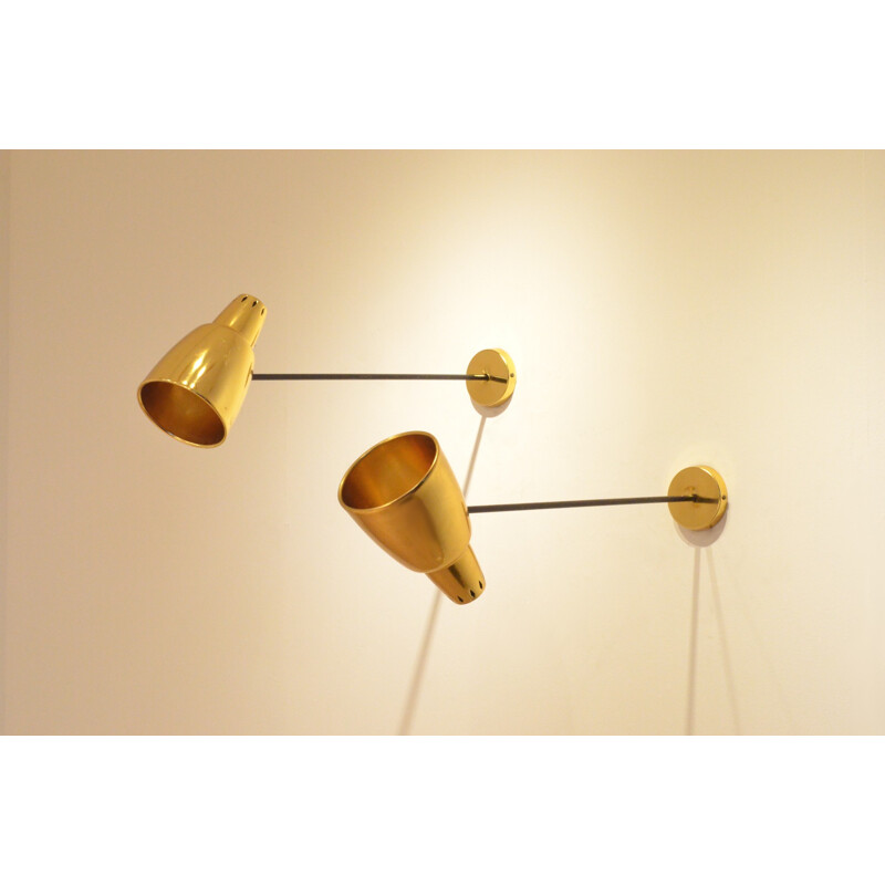 Pair of wall lamps in golden metal - 1950s