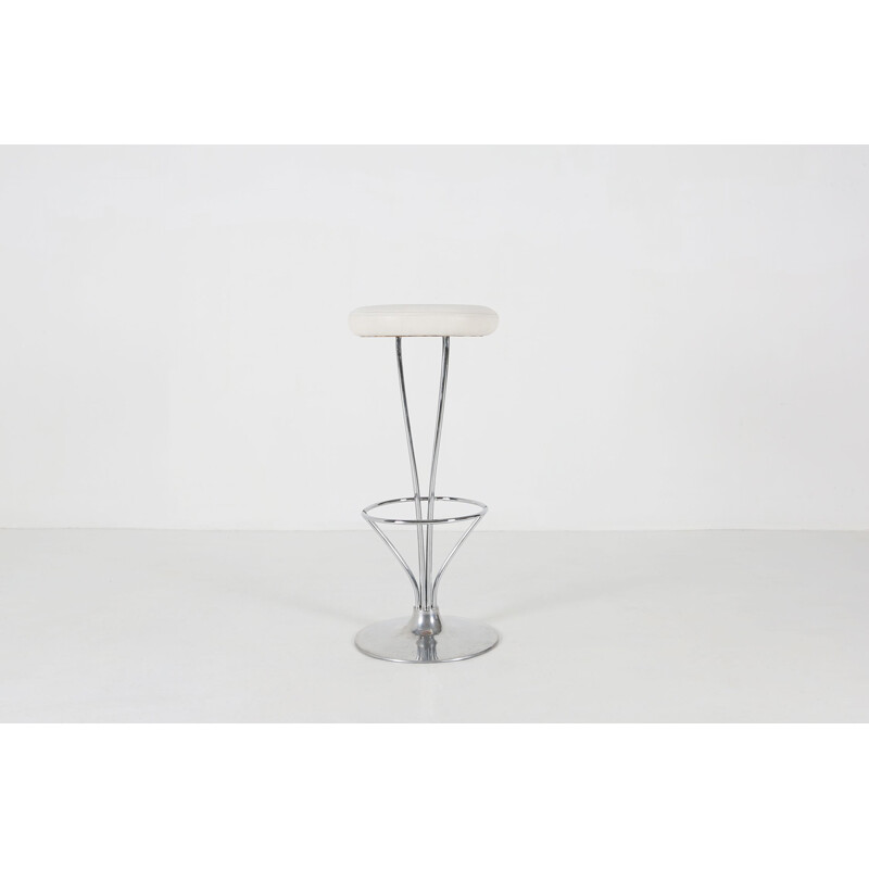 Vintage white leather bar stool by Piet Hein for Fritz Hansen, Denmark