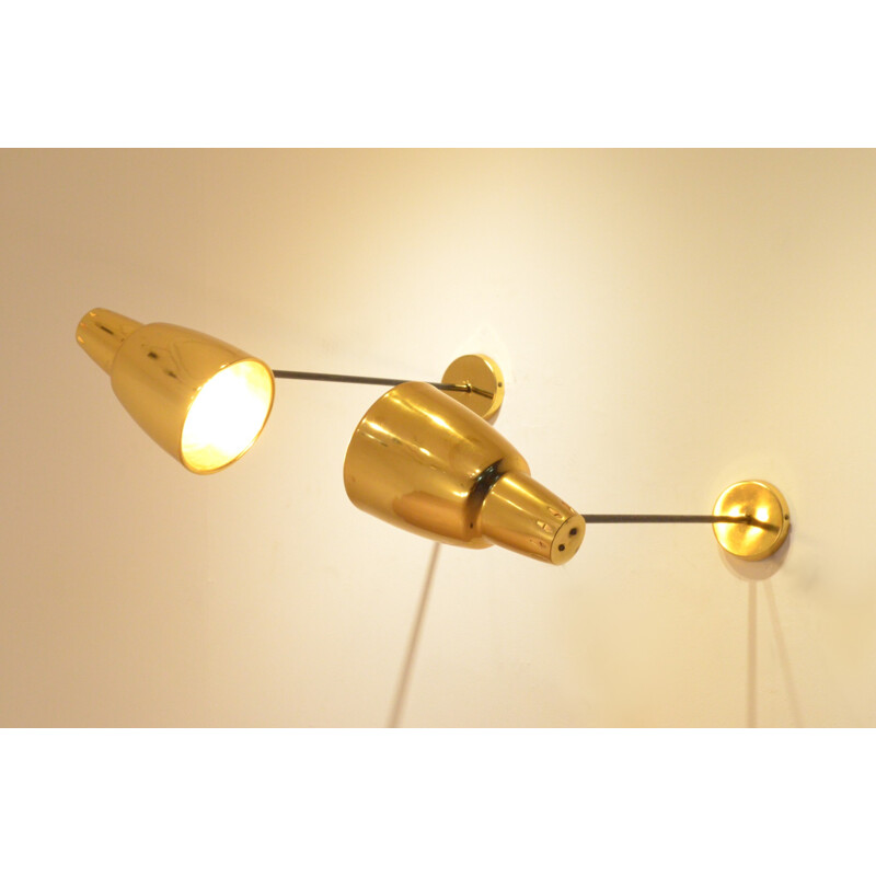 Pair of wall lamps in golden metal - 1950s