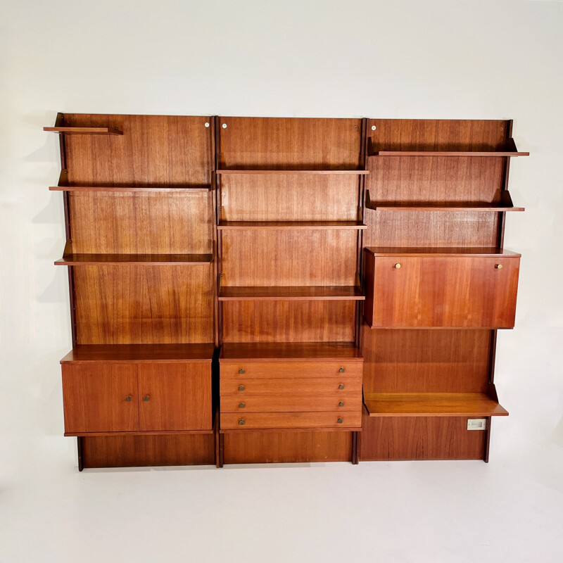 Vintage wooden bookcase with brass, Italy 1960