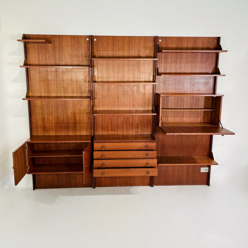 Bibliothèque vintage en bois avec laiton, Italie 1960