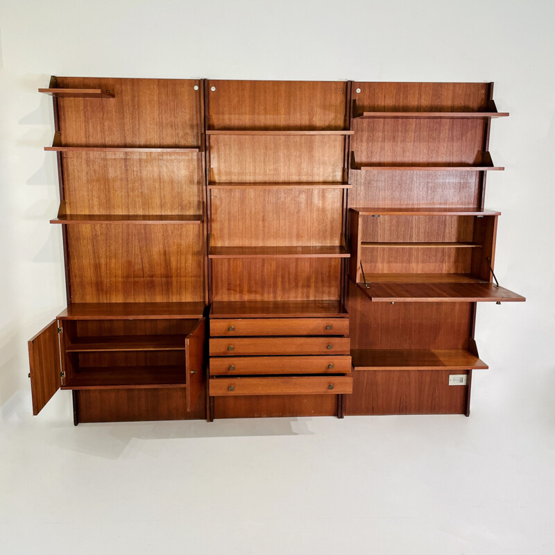 Vintage wooden bookcase with brass, Italy 1960